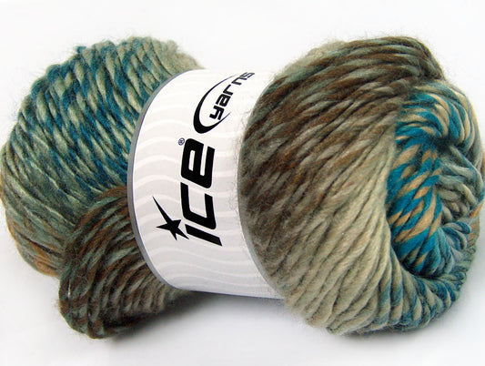 Lot of 4 x 100gr Skeins ICE DONNA (70% Wool) Yarn Turquoise Brown Shades Grey