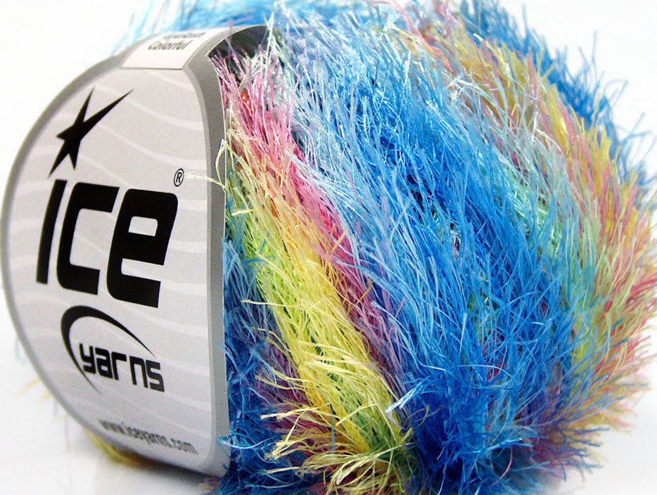 Lot of 8 Skeins Ice Yarns EYELASH COLORFUL Yarn Blue Pink Yellow Mint Green