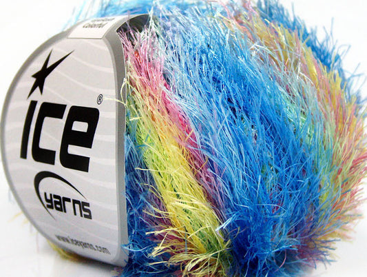 Lot of 8 Skeins Ice Yarns EYELASH COLORFUL Yarn Blue Pink Yellow Mint Green