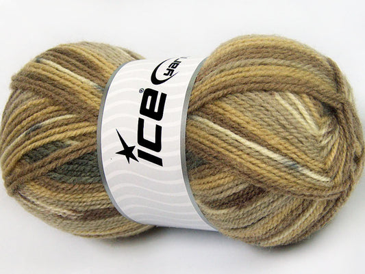 Lot of 4 x 100gr Skeins Ice Yarns JACQUARD (50% Wool) Yarn Brown Shades Cream Grey