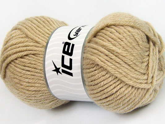 Lot of 4 x 100gr Skeins ICE WOOL BULKY GLITZ (25% Wool) Yarn Beige