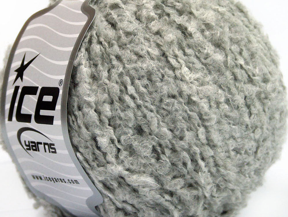 Lot of 8 Skeins ICE SALE BOUCLE (27% Wool) Hand Knitting Yarn Light Grey