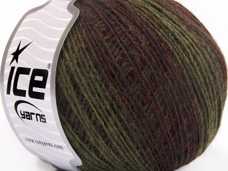 Lot of 8 Skeins ICE WOOL CORD SPORT (50% Wool) Yarn Maroon Burgundy Khaki
