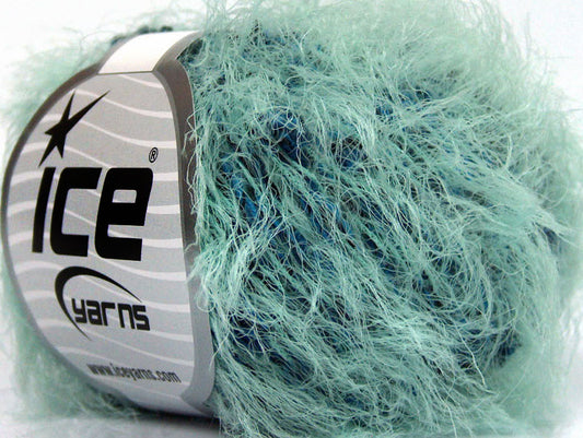 Lot of 8 Skeins ICE SALE EYELASH BLEND Yarn Mint Green Turquoise Black
