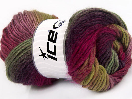Lot of 4 x 100gr Skeins ICE AMBIENTE (50% Wool) Yarn Maroon Fuchsia Green Shades