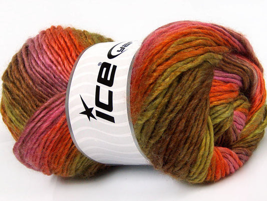Lot of 4 x 100gr Skeins Ice Yarns AMBIENTE (50% Wool) Yarn Green Brown Orange Rose Pink