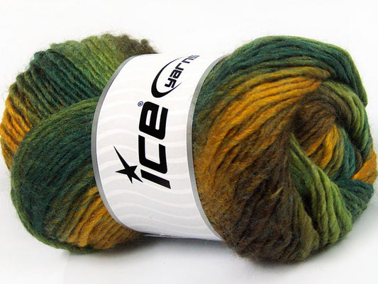 Lot of 4 x 100gr Skeins Ice Yarns AMBIENTE (50% Wool) Yarn Green Shades Gold Brown Shades