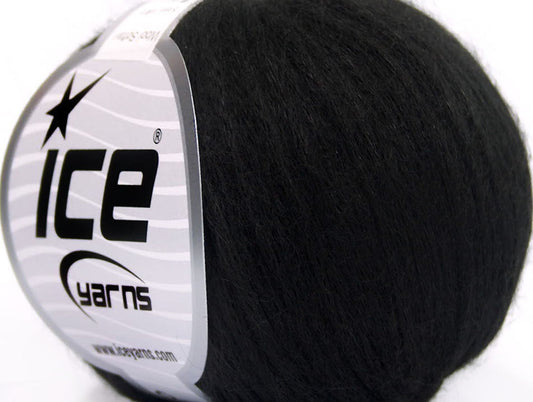 Lot of 8 Skeins ICE WOOL SOFTAIR (30% Wool) Hand Knitting Yarn Black