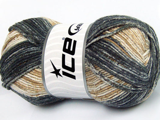 Lot of 4 x 100gr Skeins Ice Yarns COTTON SPRAY (50% Cotton) Yarn Camel Cream Black Grey