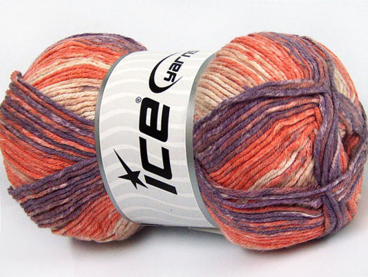 Lot of 4 x 100gr Skeins Ice Yarns COTTON SPRAY (50% Cotton) Yarn Purple Salmon Camel Beige