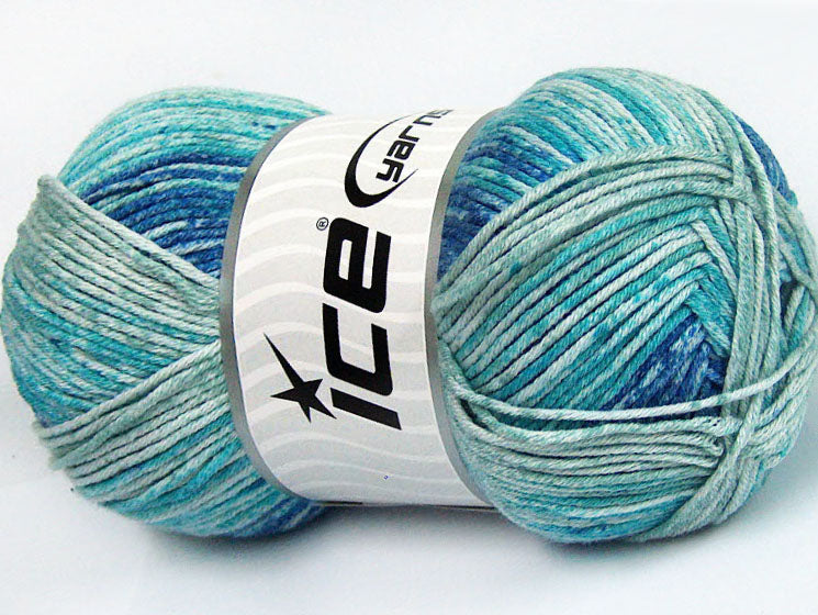 Lot of 4 x 100gr Skeins ICE COTTON SPRAY (50% Cotton) Yarn Blue Shades Turquoise