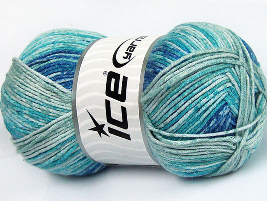 Lot of 4 x 100gr Skeins ICE COTTON SPRAY (50% Cotton) Yarn Blue Shades Turquoise