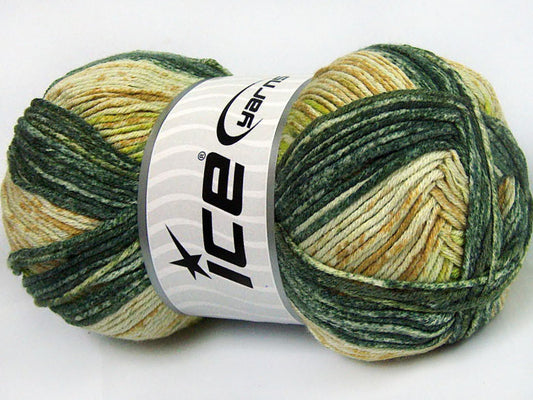 Lot of 4 x 100gr Skeins Ice Yarns COTTON SPRAY (50% Cotton) Yarn Green Shades