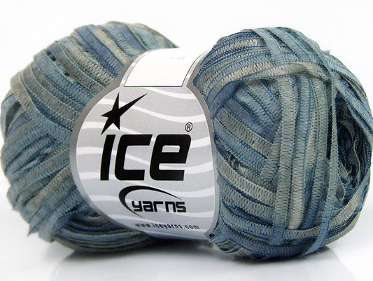 Lot of 8 Skeins ICE SALE RIBBON Hand Knitting Yarn Grey Shades Blue