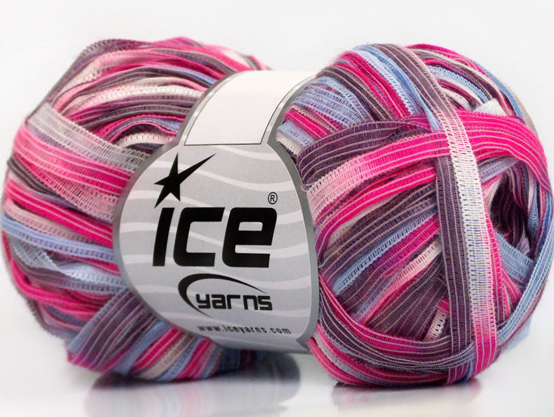 Lot of 8 Skeins ICE BINARIO Hand Knitting Yarn Purple Fuchsia Light Blue White