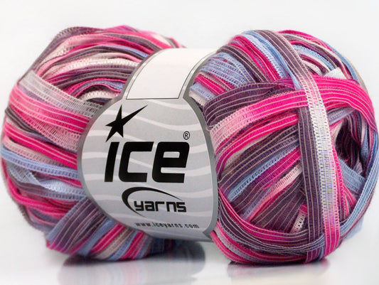 Lot of 8 Skeins ICE BINARIO Hand Knitting Yarn Purple Fuchsia Light Blue White