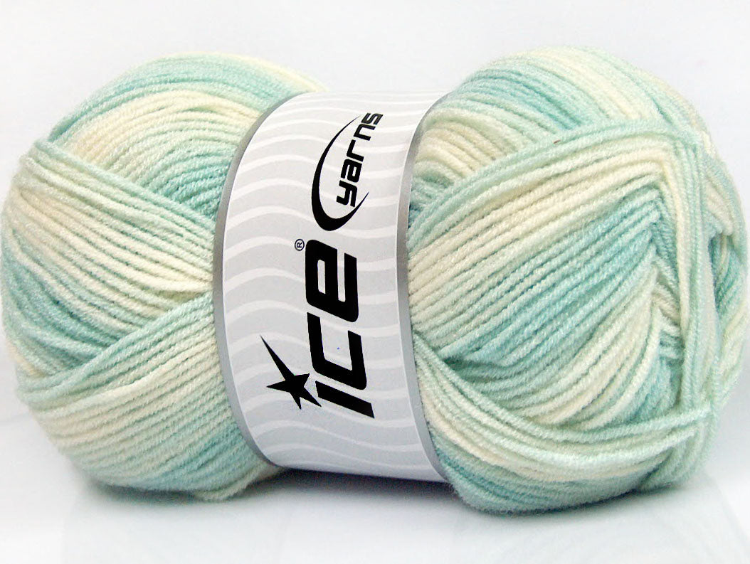 Lot of 4 x 100gr Skeins ICE BABY PRINT Hand Knitting Yarn Mint Green White