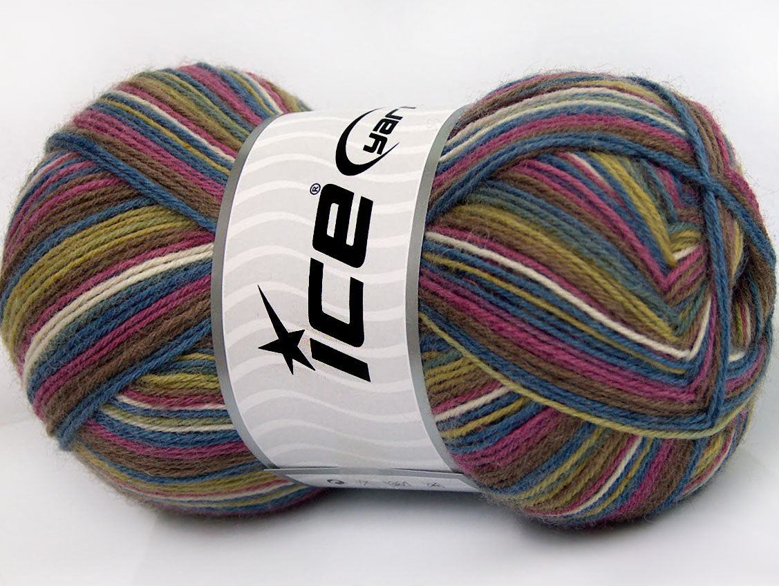 Lot of 4 x 100gr Skeins Ice Yarns MAGIC SOCK (75% Superwash Wool) Yarn Orchid Blue White Green Brown