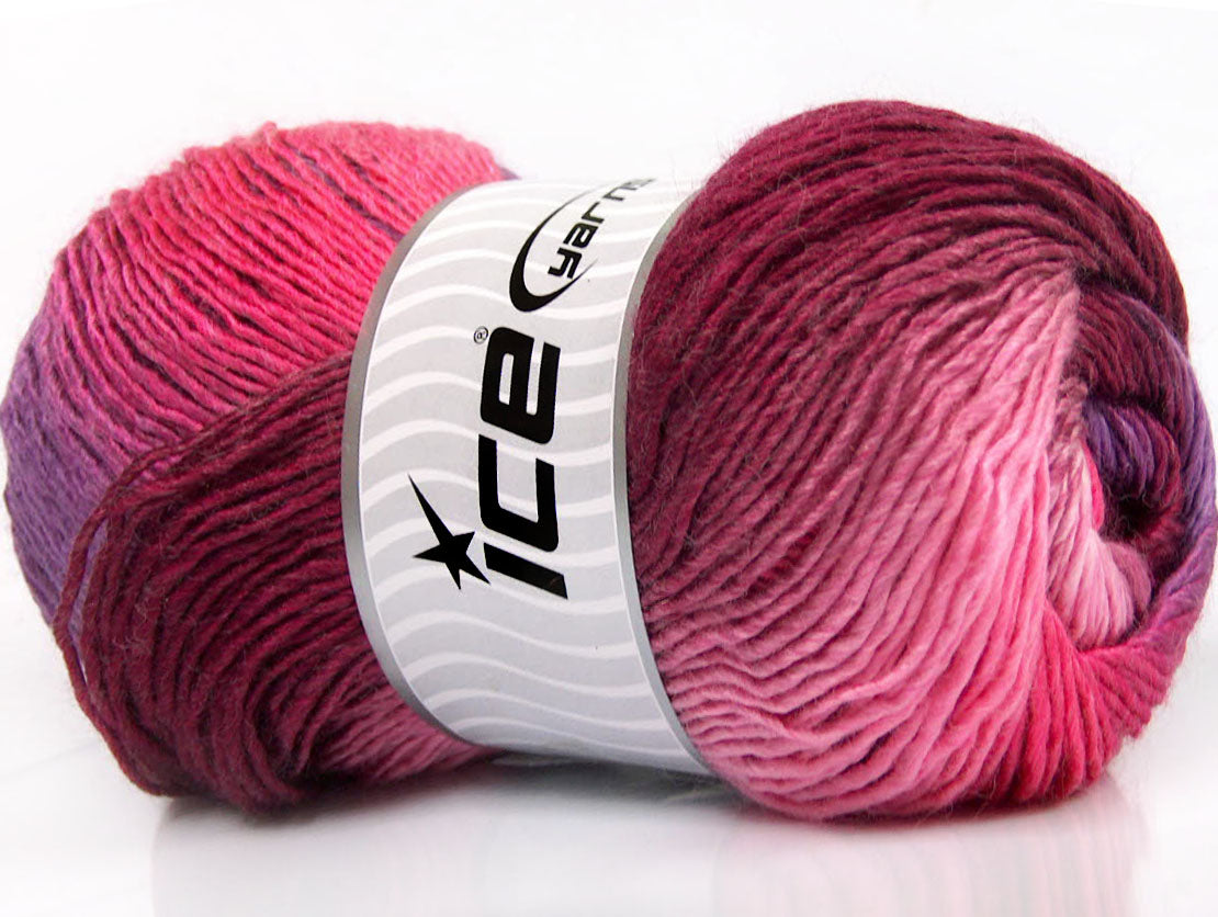 Lot of 4 x 100gr Skeins Ice Yarns PRIMADONNA (50% Wool) Yarn Maroon Lilac Pink Shades