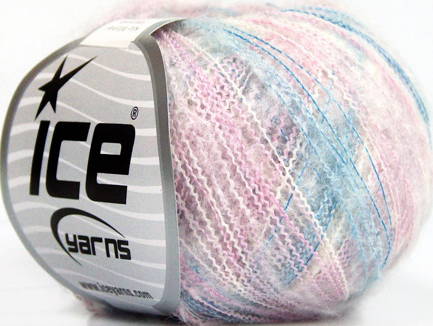 Lot of 10 Skeins Ice Yarns KID MOHAIR FLAMME (37% Kid Mohair) Yarn Pink Blue White