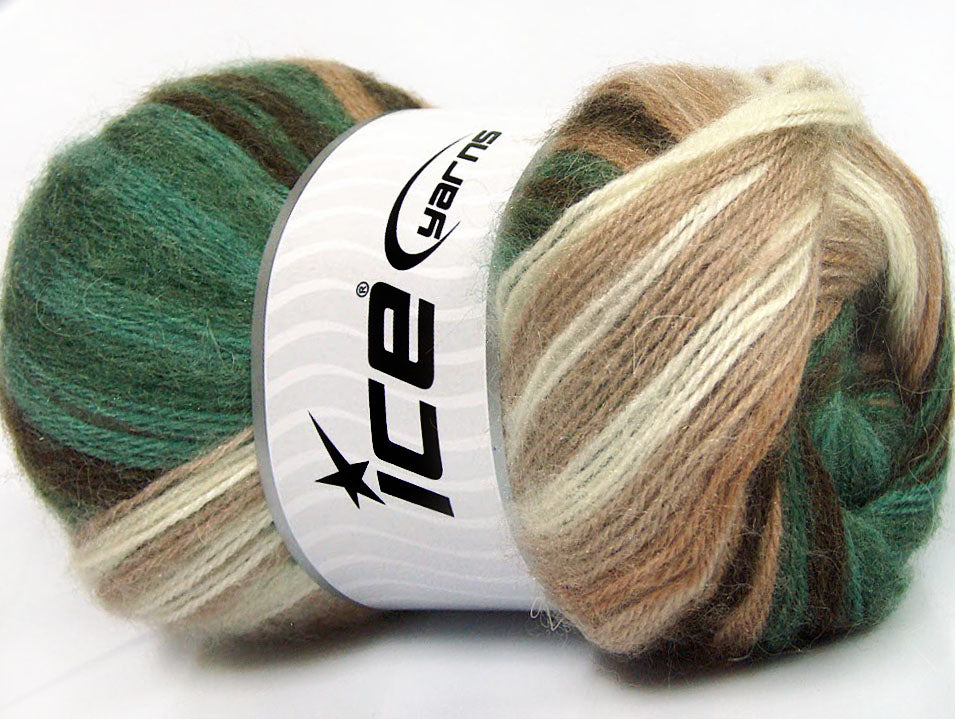 Lot of 4 x 100gr Skeins Ice Yarns ANGORA ELITE (20% Angora 20% Wool) Yarn Green Brown Shades Cream