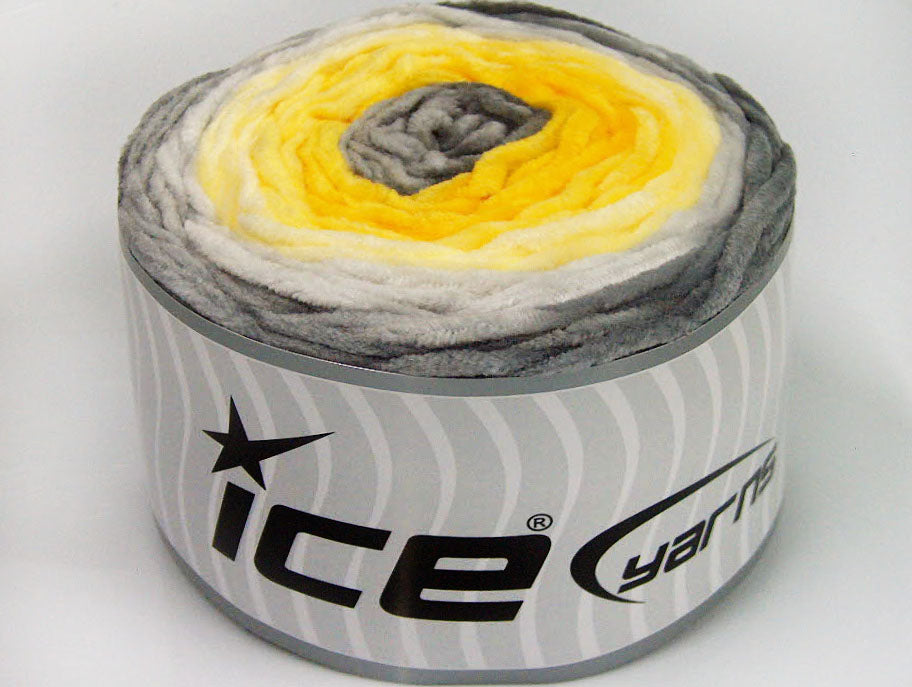 Lot of 2 x 150gr Skeins Ice Yarns CAKES CHENILLE BABY Yarn Grey Shades Yellow Shades
