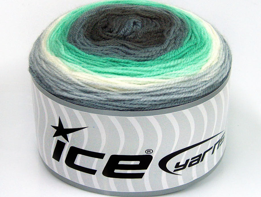 Lot of 2 x 150gr Skeins Ice Yarns CAKES DK Yarn Grey Shades Mint Green White