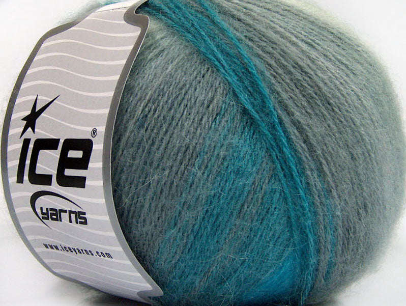 Lot of 4 x 100gr Skeins Ice Yarns ANGORA DESIGN (20% Angora 20% Wool) Yarn Turquoise Shades Grey Shades