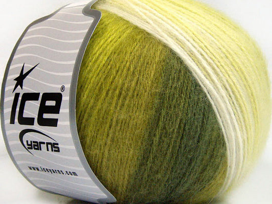 Lot of 4 x 100gr Skeins ICE ANGORA DESIGN (20% Angora 20% Wool) Yarn Green Shades White