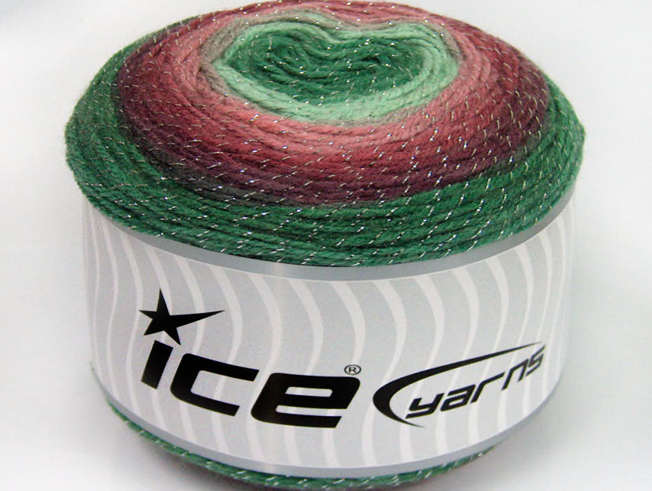 Lot of 2 x 150gr Skeins Ice Yarns CAKES GLITZ Yarn Green Shades Maroon Rose Pink