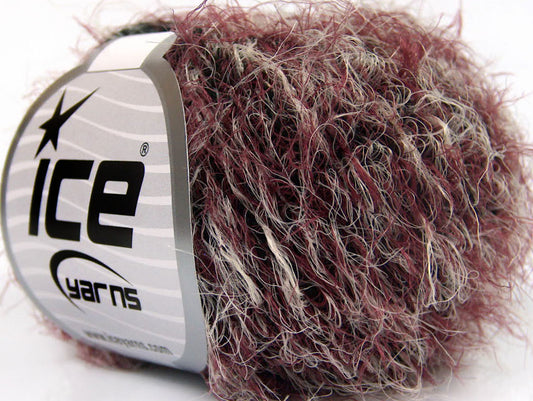 Lot of 8 Skeins ICE SALE EYELASH BLEND Hand Knitting Yarn Burgundy Black Cream