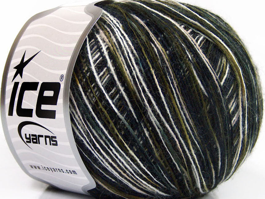 Lot of 8 Skeins ICE SALE MOHAIR-WOOL BLEND (40% Wool) Yarn Black White Khaki