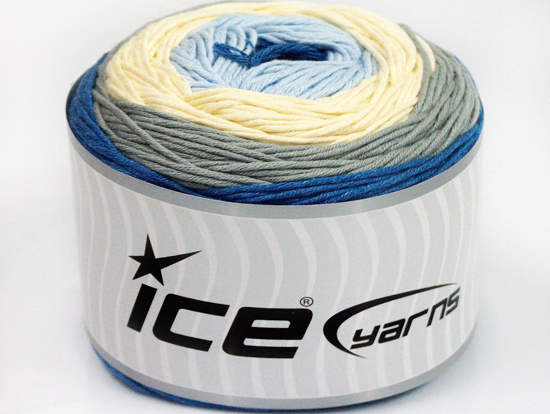 Lot of 2 x 200gr Skeins ICE CAKES BABY SUMMER (50% Cotton) Yarn Blue Grey Cream Light Blue