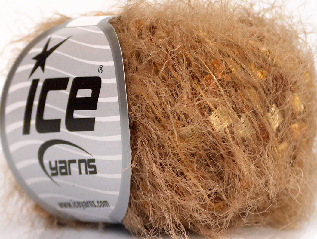 Lot of 8 Skeins ICE SALE EYELASH BLEND Hand Knitting Yarn Camel Gold