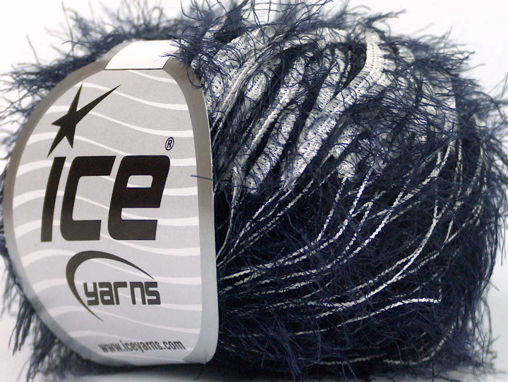 Lot of 8 Skeins ICE SALE EYELASH BLEND Hand Knitting Yarn Navy White