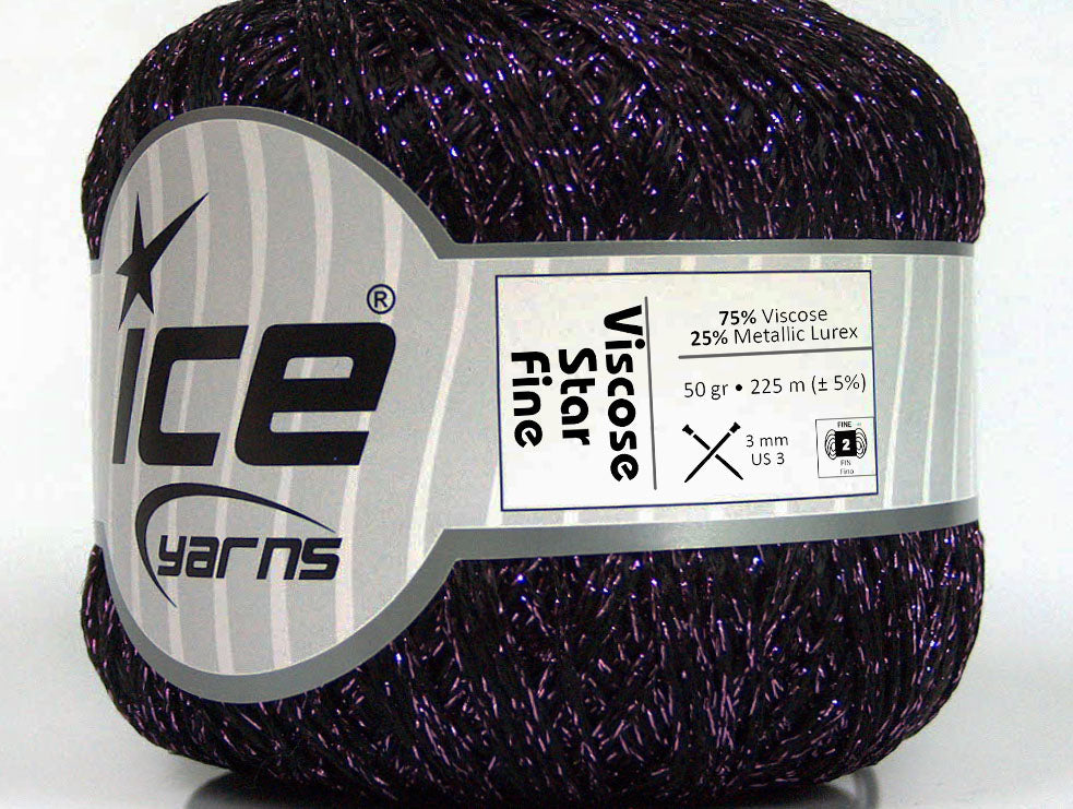 Lot of 6 Skeins Ice Yarns VISCOSE STAR FINE (75% Viscose) Yarn Black Lilac