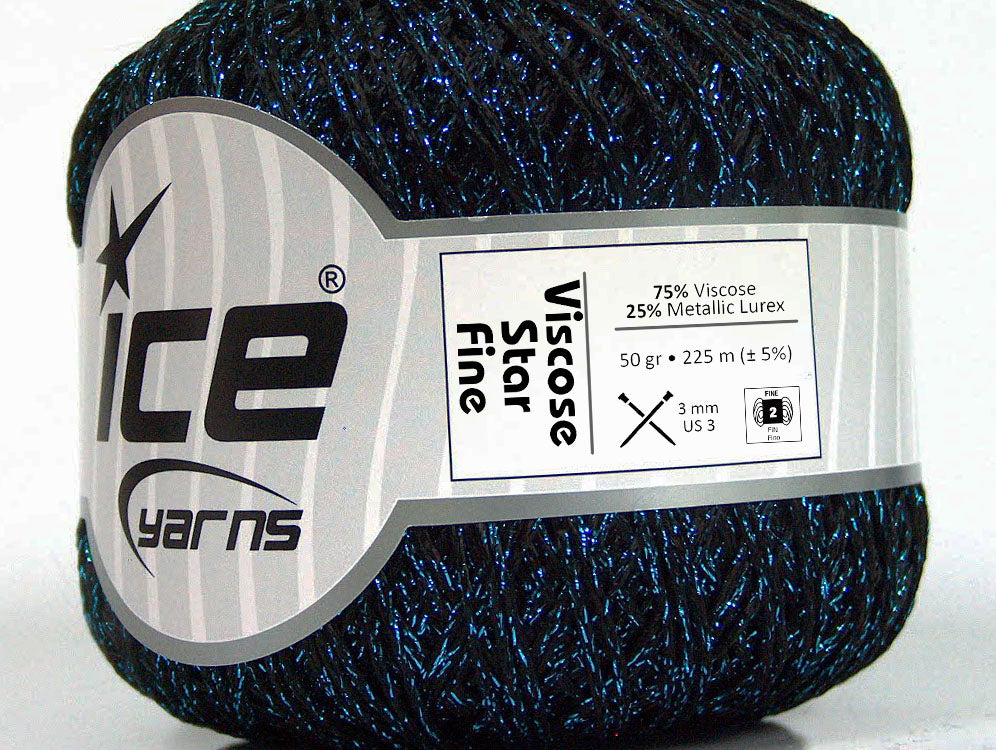 Lot of 6 Skeins Ice Yarns VISCOSE STAR FINE (75% Viscose) Yarn Black Turquoise