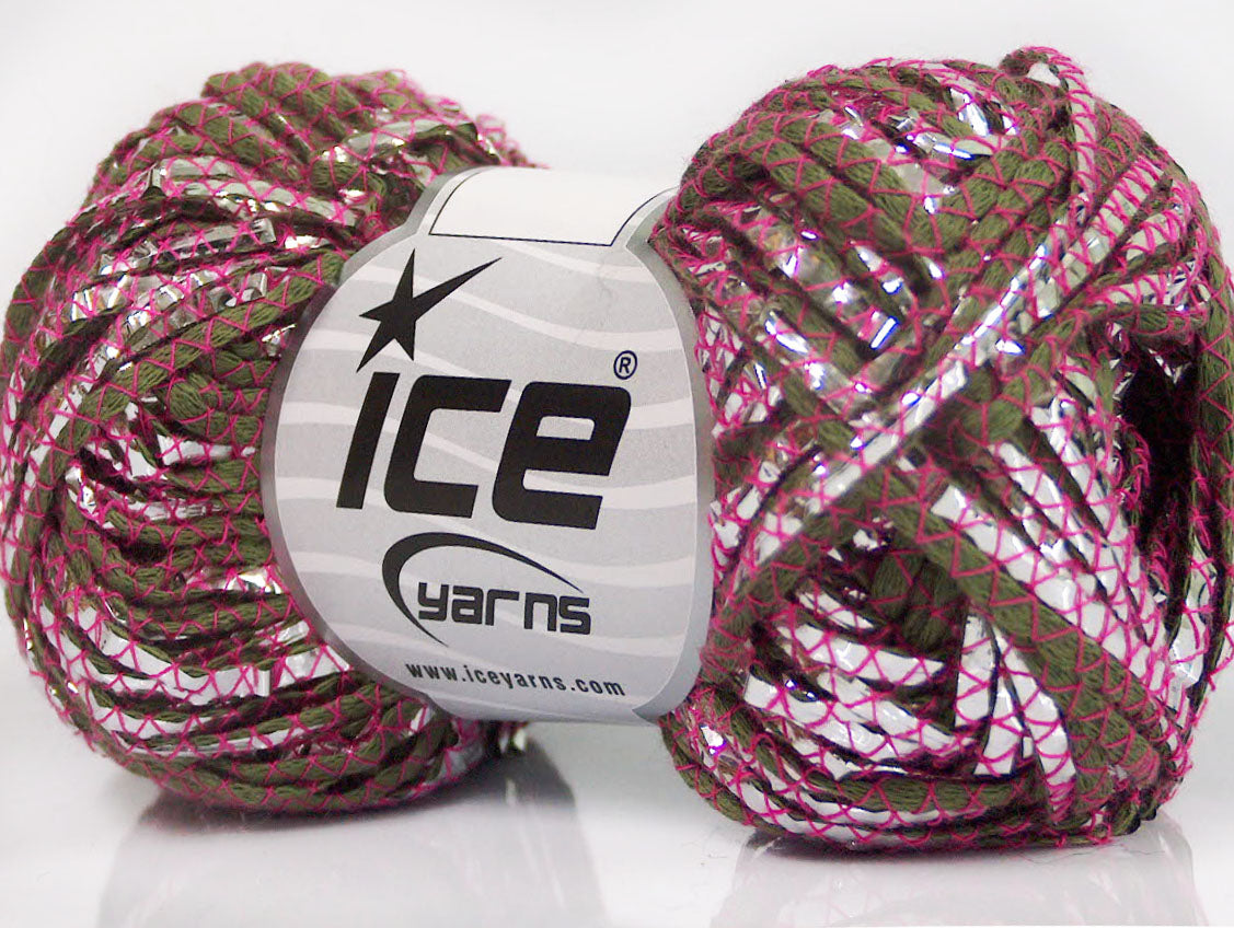 Lot of 8 Skeins Ice Yarns COTONE ARGENTO (40% Cotton) Yarn Khaki Fuchsia Silver