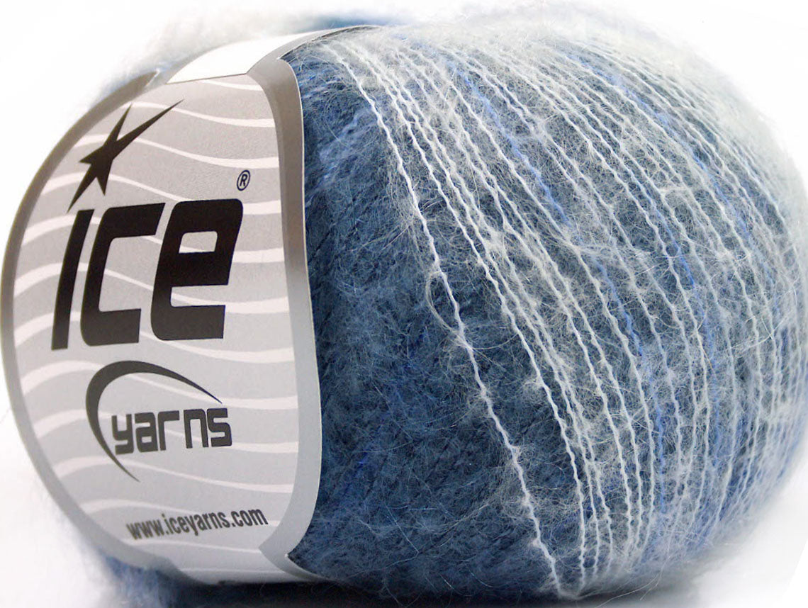 Lot of 10 Skeins ICE KID MOHAIR FINE (30% Kid Mohair) Yarn Blue Shades White