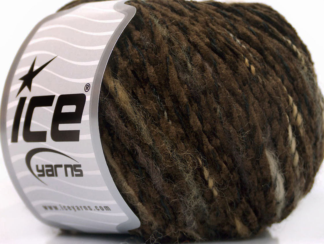 Lot of 8 Skeins Ice Yarns CHENILLE WOOL FLAMME (15% Wool) Yarn Dark Brown Black