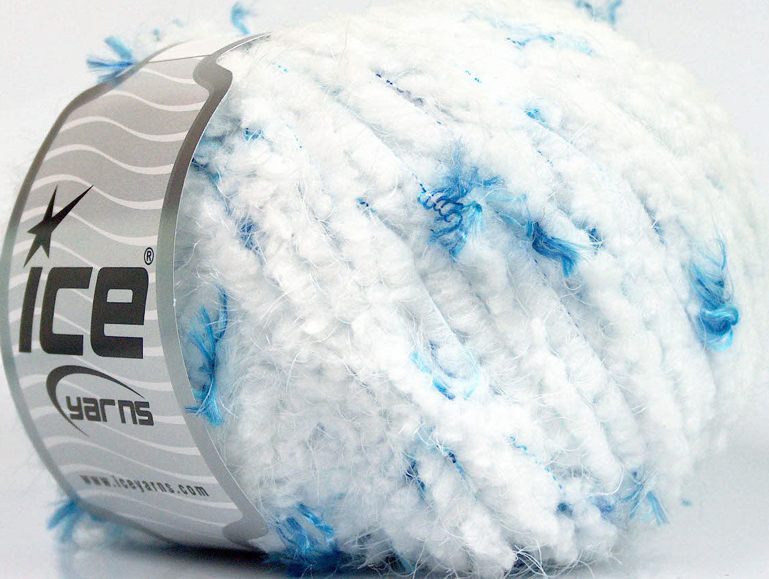 Lot of 8 Skeins ICE SALE EYELASH BLEND (20% Viscose) Yarn White Blue