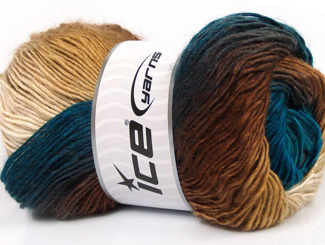 Lot of 4 x 100gr Skeins Ice Yarns RAINBOW Yarn Teal Brown Shades Cream