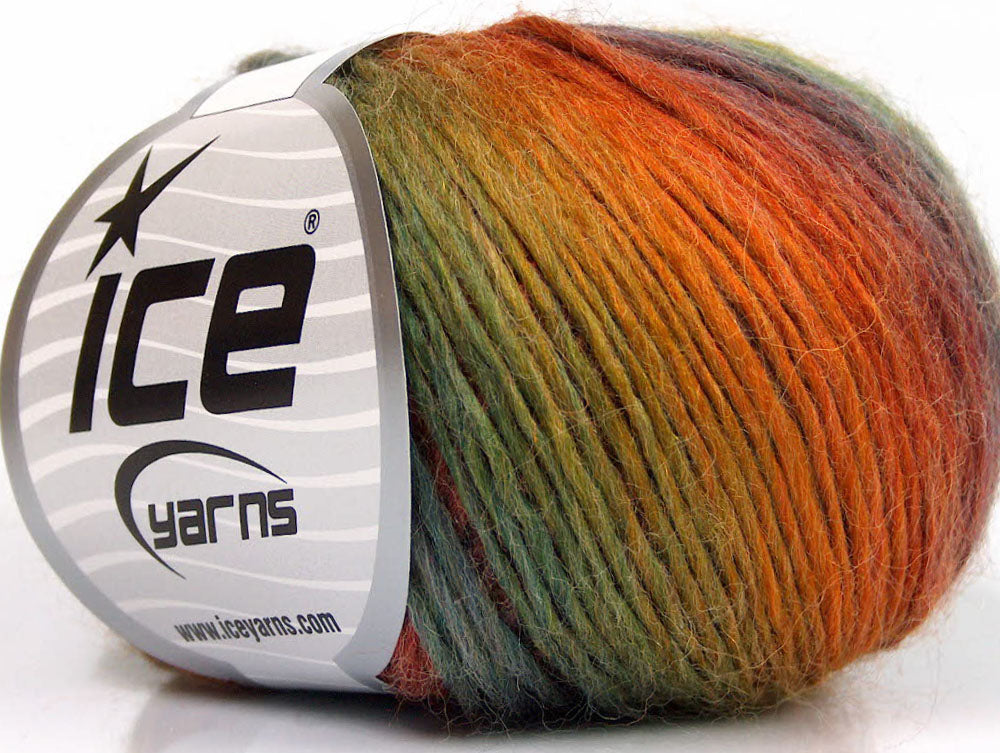 Lot of 8 Skeins ICE WOOL CORD LIGHT (50% Wool) Yarn Green Gold Copper Maroon