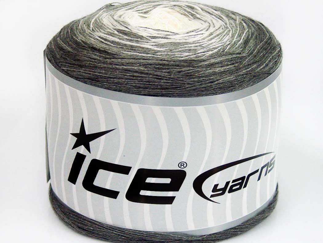Lot of 2 x 150gr Skeins Ice Yarns CAKES COTTON FINE (50% Cotton) Yarn Grey Shades White