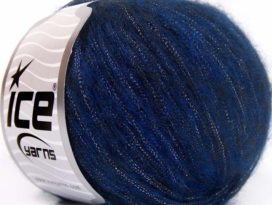 Lot of 8 Skeins Ice Yarns ROCK STAR METALLIC (25% Wool) Hand Knitting Yarn Navy