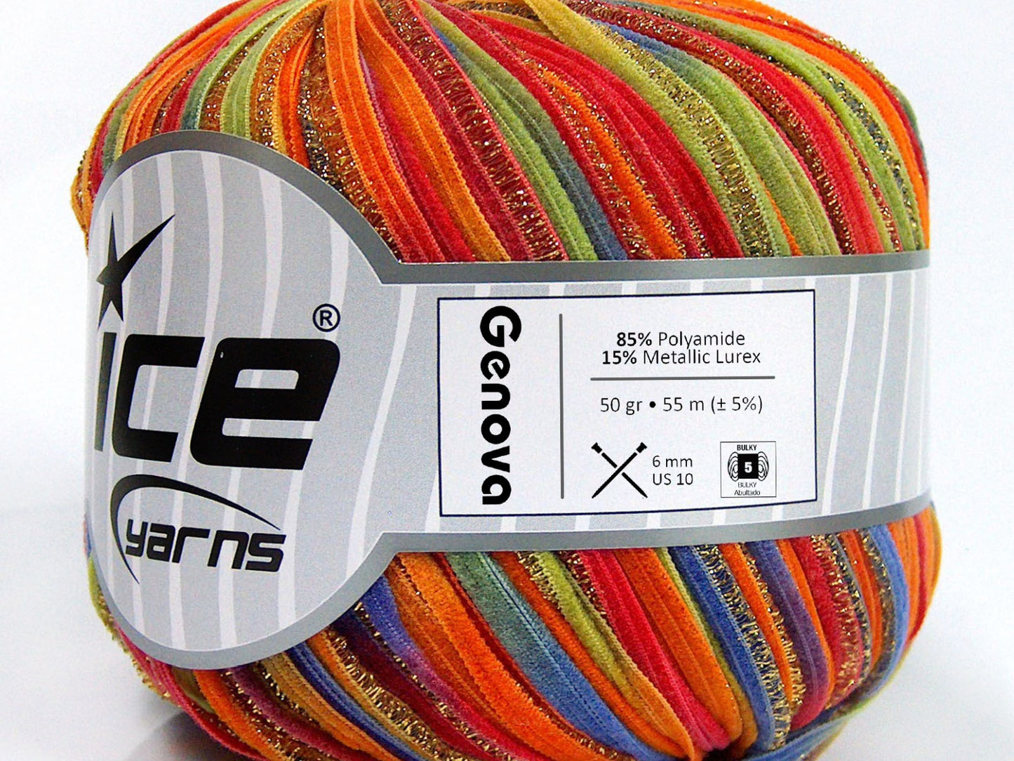 Lot of 6 Skeins Ice Yarns GENOVA Hand Knitting Yarn Red Orange Green Blue