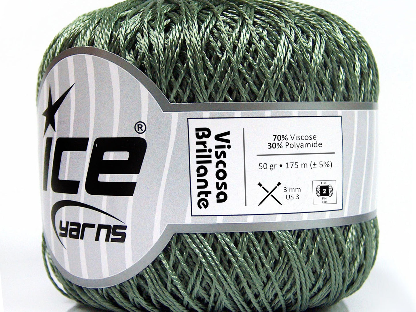 Lot of 6 Skeins Ice Yarns VISCOSA BRILLANTE (70% Viscose) Yarn Light Khaki