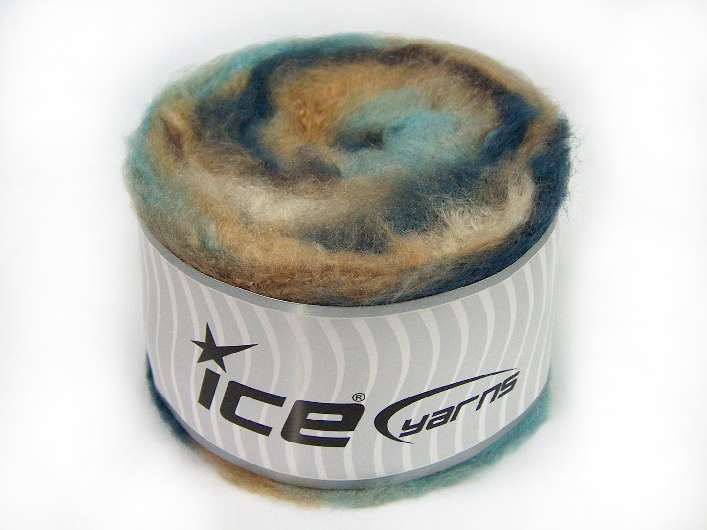 Lot of 2 x 150gr Skeins Ice Yarns CAKES FLUFFY (5% Mohair) Yarn Turquoise Shades Camel Shades