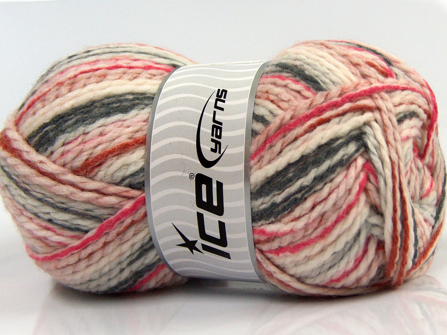 Lot of 4 x 100gr Skeins Ice Yarns WOOL FUN COLORS (30% Wool) Yarn Cream Dark Grey Fuchsia Copper