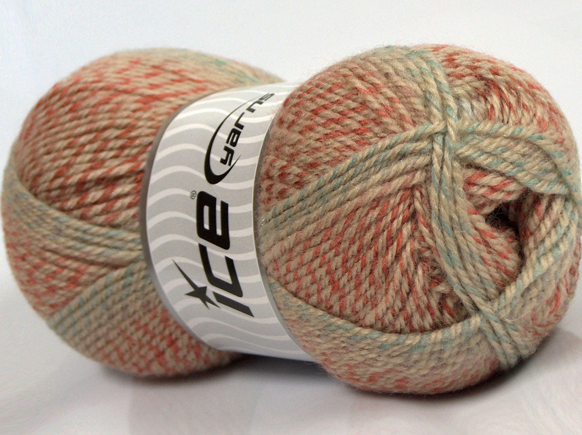 Lot of 4 x 100gr Skeins Ice Yarns PUZZLE WOOL (50% Wool) Yarn Camel Light Blue Salmon Turquoise